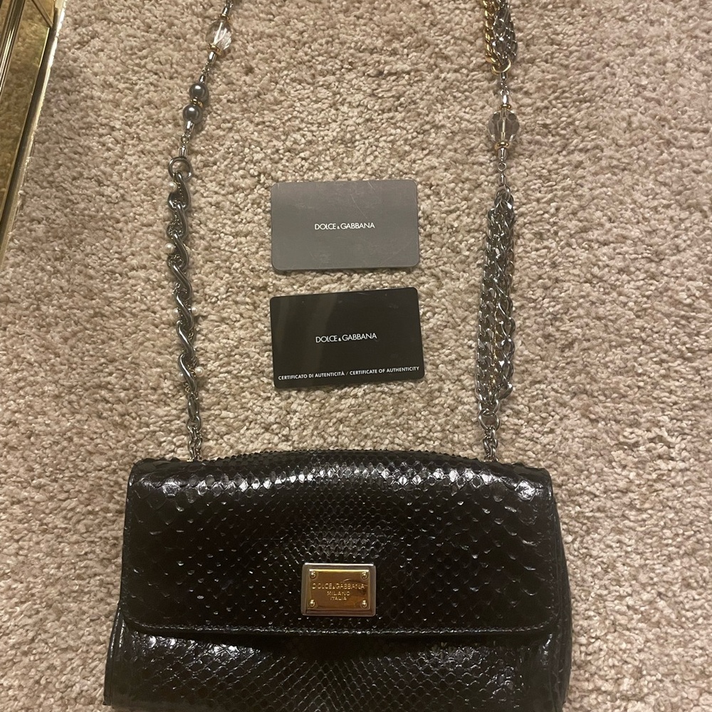 Dolce & Gabbana Black Textured Shoulder Bag with Gold Clasp